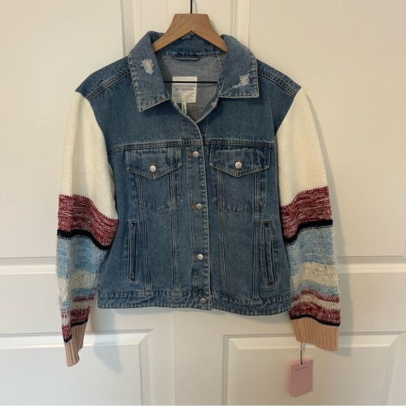 Anthropologie Avec Les Filles Sweater-Sleeved Denim
Trucker Jacket NEW Medium - Picture 5 of 15
